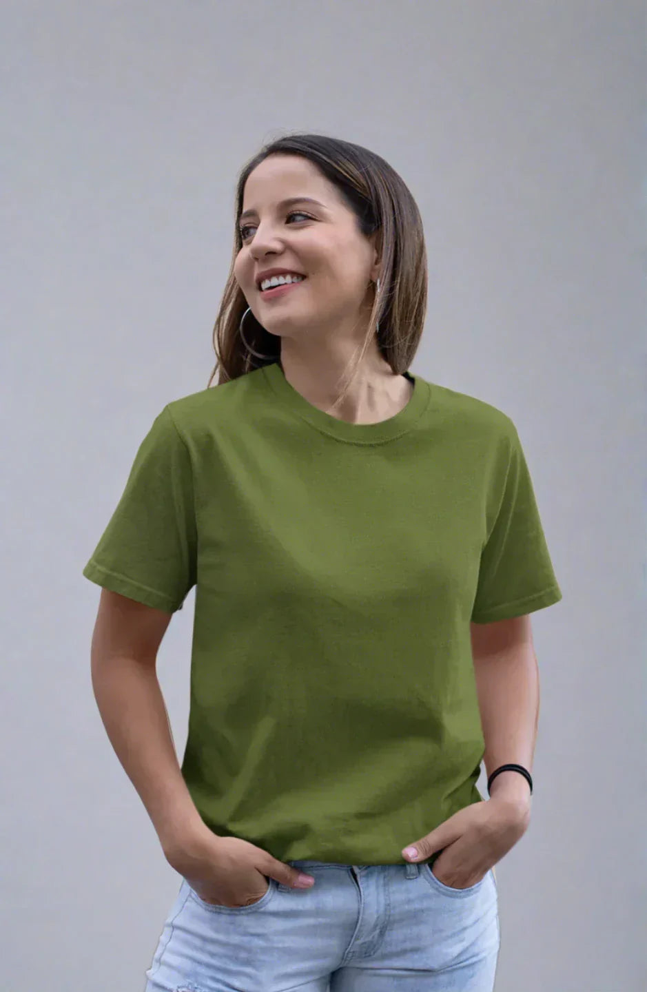 Plain Olive Half Sleeve T-Shirt